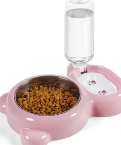 Double Cat Bowl with pet automatic water dispenser bottle