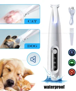 Dog Paw Trimmer with LED Light Fully Waterproof Pet Hair Trimmer with LED Display