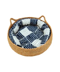 Cat Bed House Dog Kennel Rattan Straw Plaited Kitten Cushion Basket