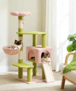 120cm Multi-Level Flower Cat Tree Tower with Sisal Scratch Posts Ramp Top