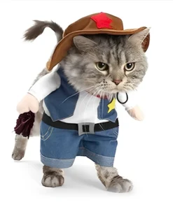 Pet Dog Cat Costume Cowboy Jeans Hoodie Shirts Halloween Costume